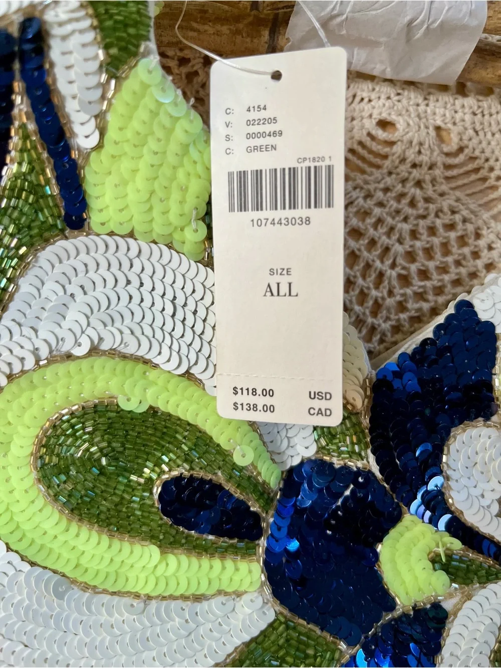 Anthropologie Sequin Floral Bamboo Handbag